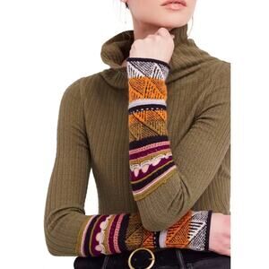 Free People Mixed-Up Cuffed Ribbed Knit Sweater size XS